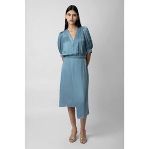 Zadig & Voltaire Ralia Satin Midi Dress Monochrome Minimal Feminine Blue
